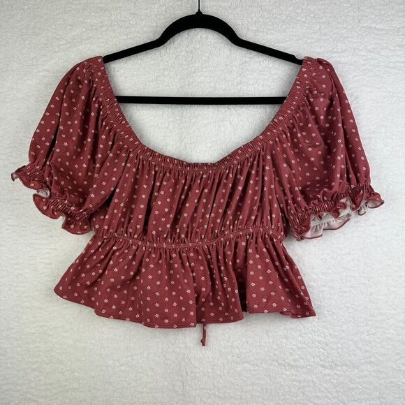 Urban Outfitters Tie Front Crop Top Size M Pink Polka Dot Boho Western Coquette - Picture 8 of 8